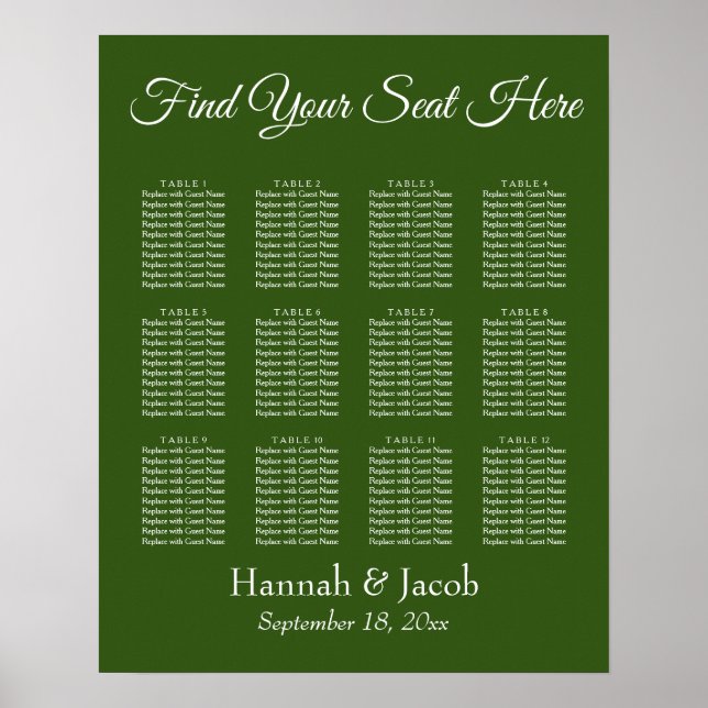 Forest Green Wedding Reception Seating Chart (Front)