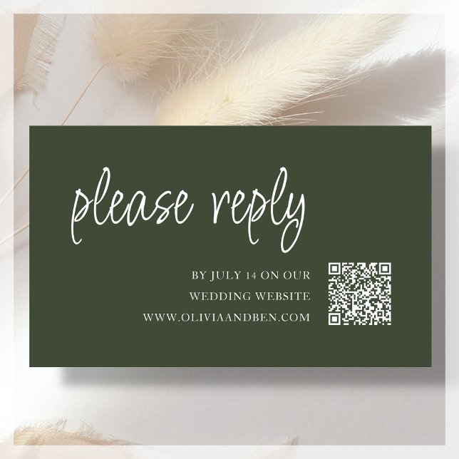 Forest Green | Wedding RSVP QR Code  Enclosure Card (Creator Uploaded)