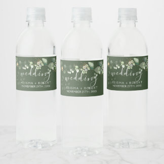 Forest Green Wedding Water Bottle Label