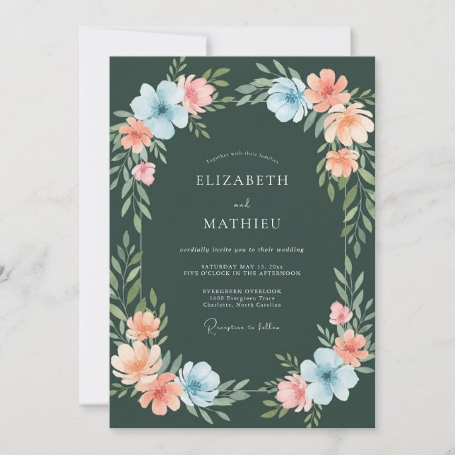 Forest Green Whimsical Botanical Wedding Invitation (Front)