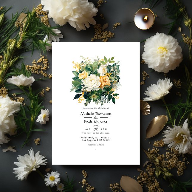 Forest Green, White and Gold Floral Wedding Invitation (Creator Uploaded)
