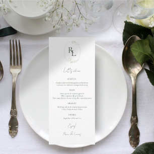 Forest Green & White Floral Monogram Wedding Menu