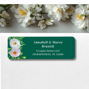 Forest Green White Floral Wedding Return Address