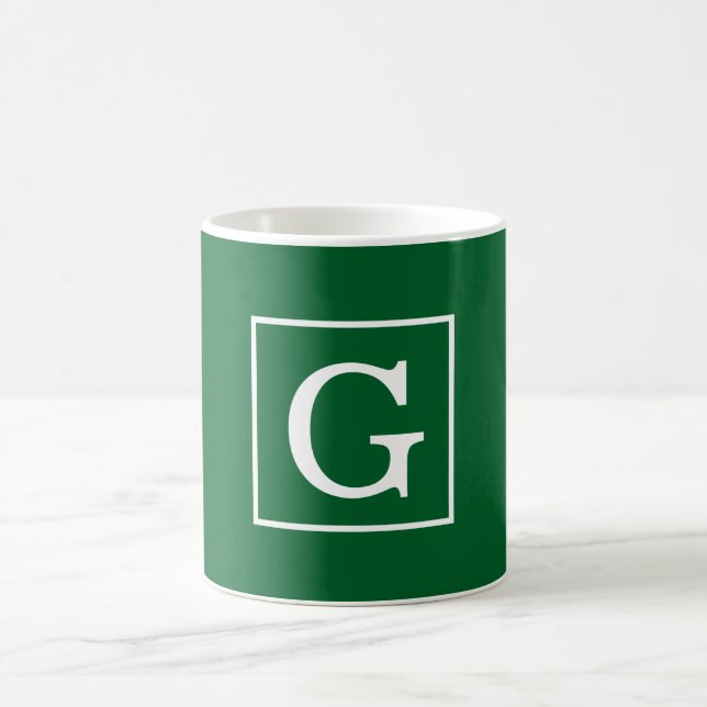 Forest Green White Framed Initial Monogram Coffee Mug (Center)