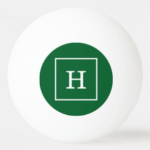 Forest Green White Framed Initial Monogram Ping Pong Ball