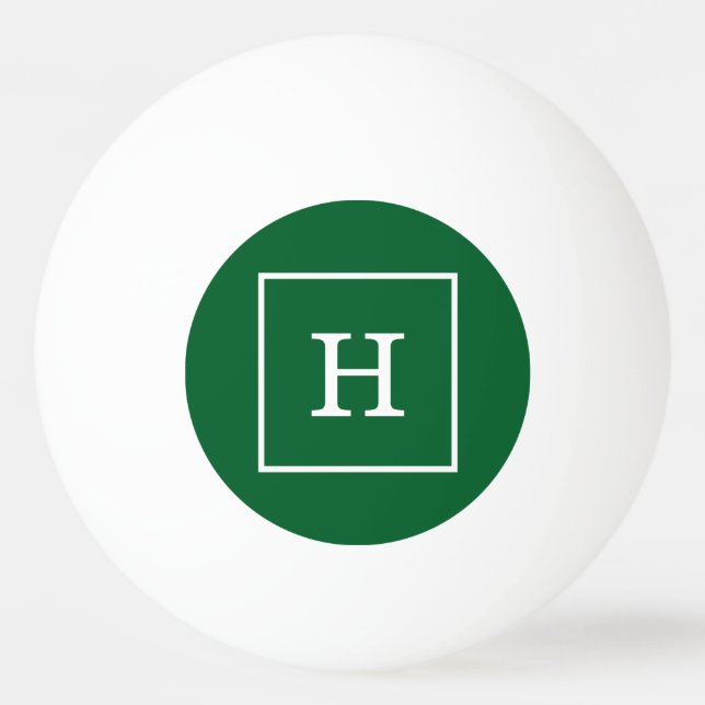 Forest Green White Framed Initial Monogram Ping Pong Ball (Front)