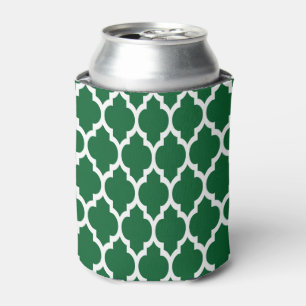 Forest Green, White Moroccan Quatrefoil Pattern #4 Can Cooler