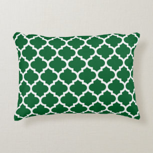 Forest Green White Moroccan Quatrefoil Pattern #5 Decorative Cushion