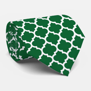 Forest Green White Moroccan Quatrefoil Pattern #5 Tie