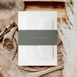 Forest Green & White Names Wedding Invitation Belly Band