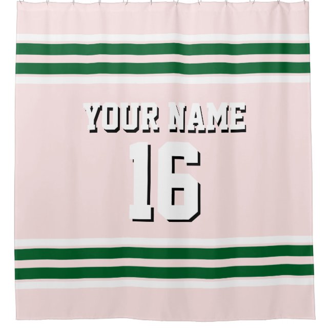 Forest Green White Stripes Sports Jersey Shower Curtain (Front)