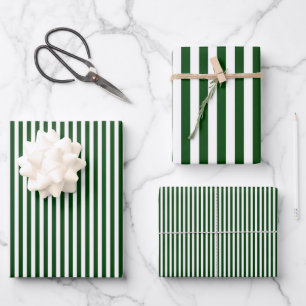 Forest Green & White Stripes Wrapping Paper Sheet