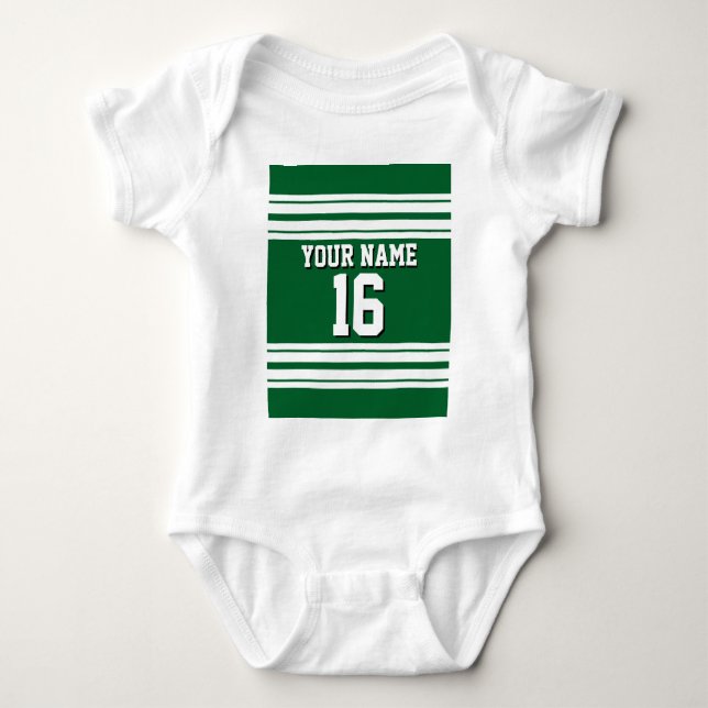 Forest Green White Team Jersey Custom Number Name Baby Bodysuit (Front)