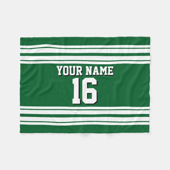 Forest Green White Team Jersey Custom Number Name Fleece Blanket (Front (Horizontal))