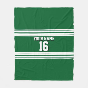 Forest Green White Team Jersey Custom Number Name Fleece Blanket