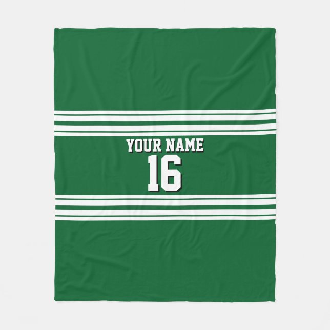Forest Green White Team Jersey Custom Number Name Fleece Blanket (Front)