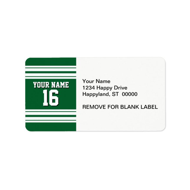 Forest Green White Team Jersey Custom Number Name Label (Front)