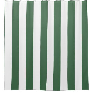 Forest Green Wide Vertical Cabana Stripe Shower Curtain