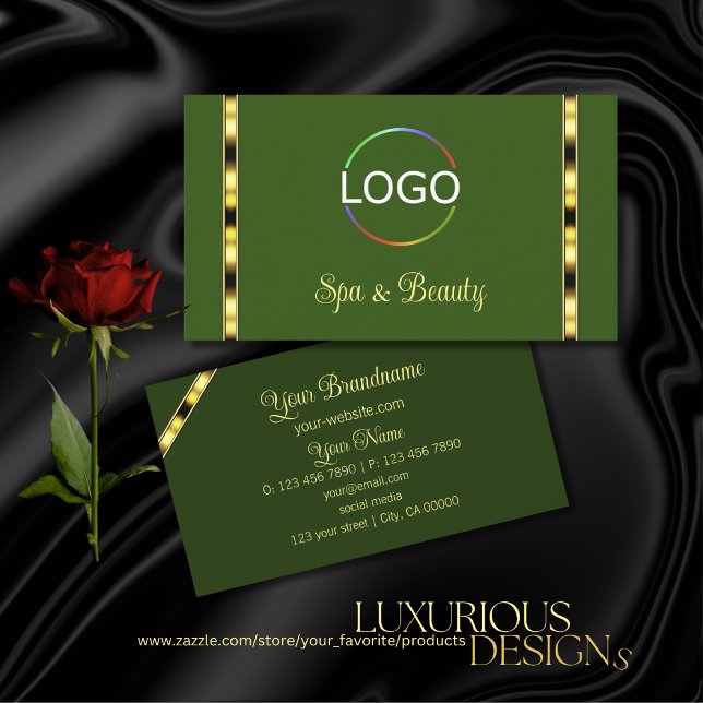 Forest Green with Logo Gold Border Professional Business Card (Creator Uploaded)