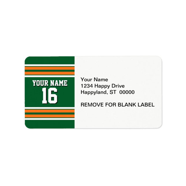 Forest Green with Orange White Stripes Team Jersey Label (Front)