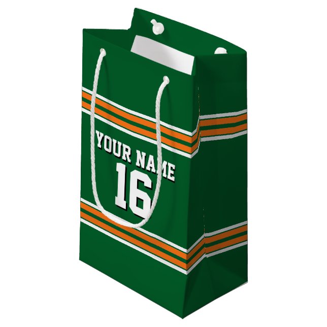 Forest Green with Orange White Stripes Team Jersey Small Gift Bag (Front Angled)