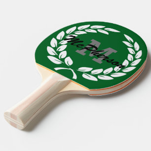 Forest Green with Victory Wreath and Monogram/Name Ping Pong Paddle