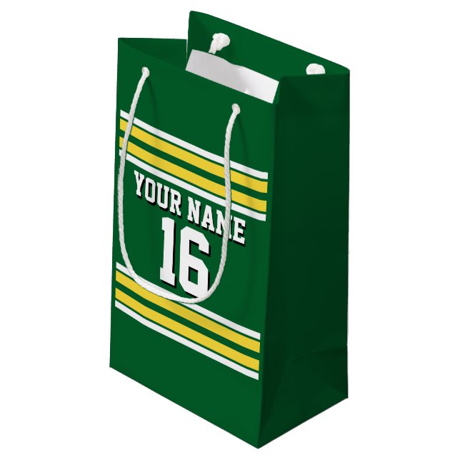 Forest Green with Yellow White Stripes Team Jersey Small Gift Bag (Back Angled)