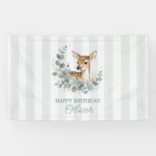 Forest Green Woodland Baby Deer 1st Birthday Banner