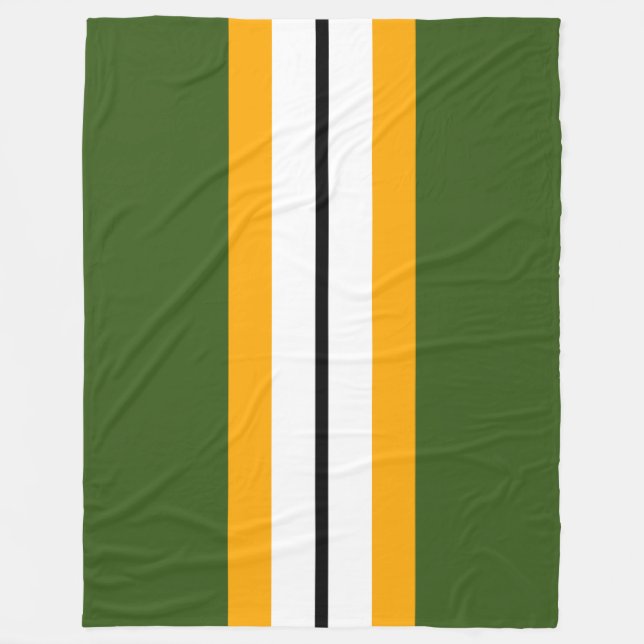 Forest Green Yellow Black White Racing Stripes Fleece Blanket (Front)