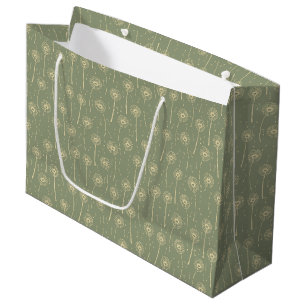 forest green yellow bohemian dandelions pattern large gift bag