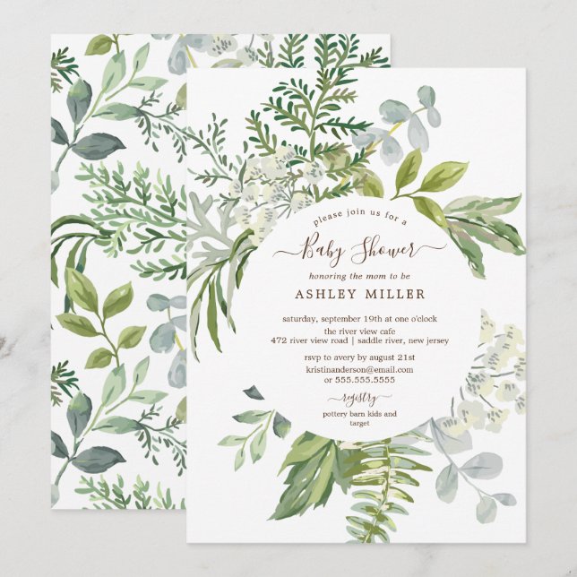 Forest Greenery Neutral Baby Shower Invitation (Front/Back)