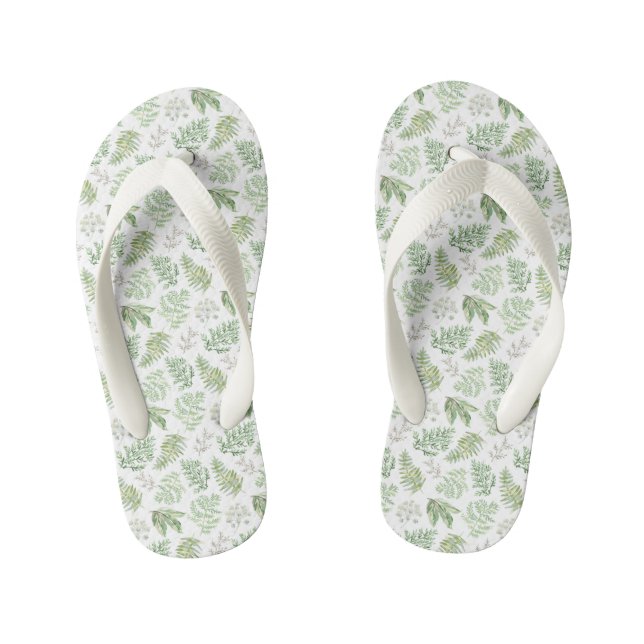 Forest Greenery Pattern Kid's Jandals (Footbed)