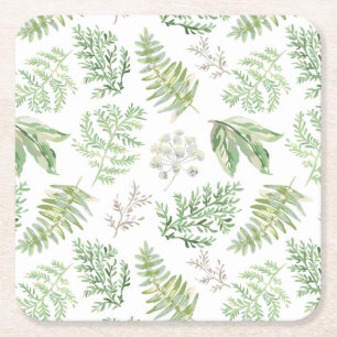 Forest Greenery Pattern Square Paper Coaster