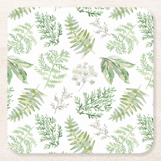 Forest Greenery Pattern Square Paper Coaster (Front)