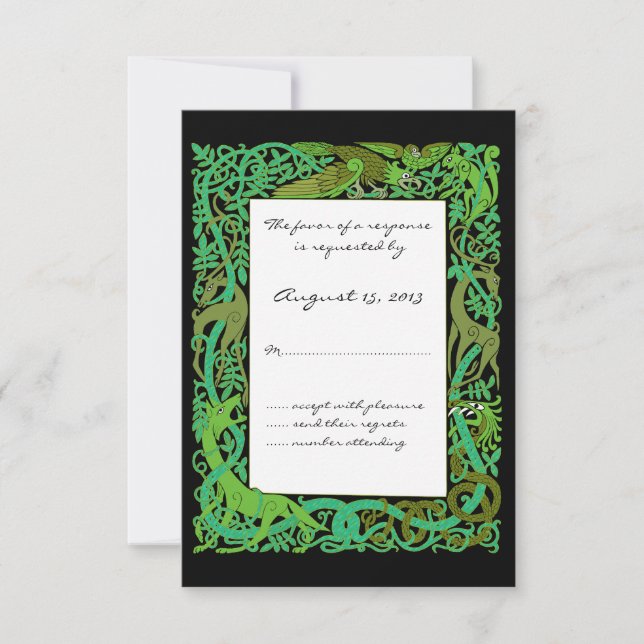 Forest Greens Celtic Animals Design Wedding RSVP (Front)