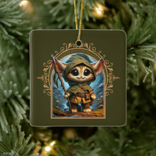 Forest Guardian Cat – Whimsical Fantasy Animal  Ceramic Ornament