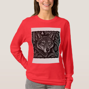 Forest Guardian Wolf – Hand-Engraved Botanical Wil T-Shirt