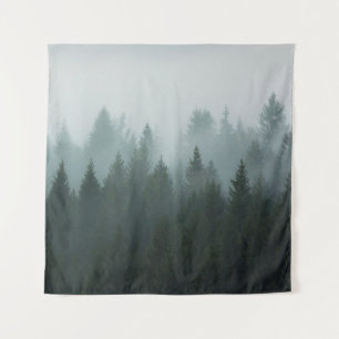 Forest in the morning mist in the mountain. Spruce Tapestry