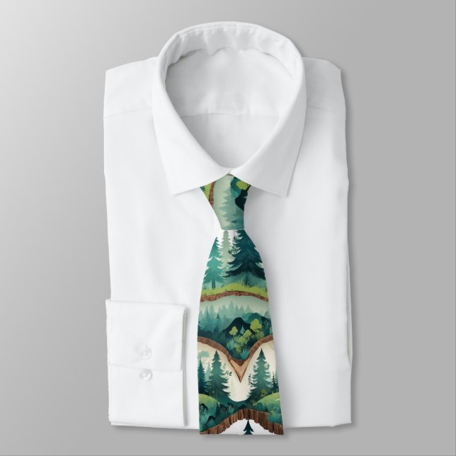 Forest-Inspired Men's: Nature-Themed Elegance  Tie (Tied)