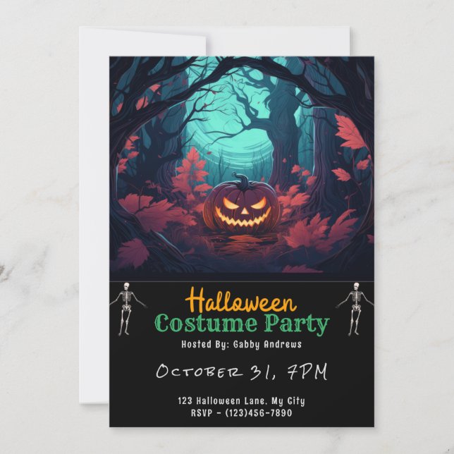Forest Jack-O' Lantern Black Halloween Invitation (Front)