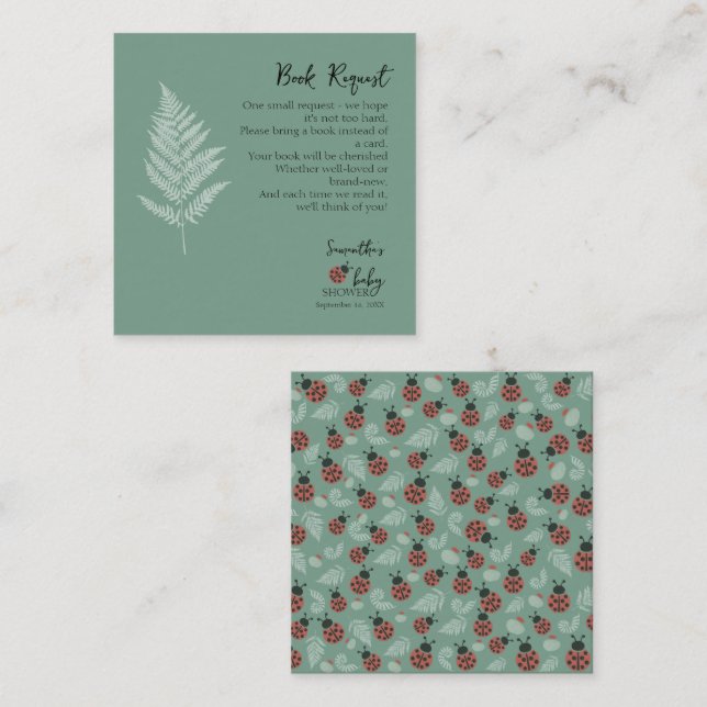 Forest Ladybugs Green Baby Shower Book Request Enclosure Card (Front/Back)