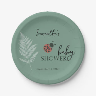 Forest Ladybugs Green Baby Shower Paper Plate