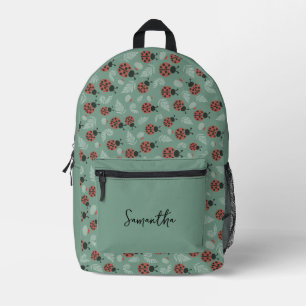 Forest Ladybugs Green Background Printed Backpack