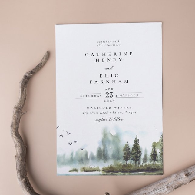 Forest Lake Woodland Watercolor Wedding Invitation (Creator Uploaded)