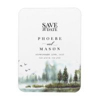 Forest Lake Woodland Wedding Photo Save the Date