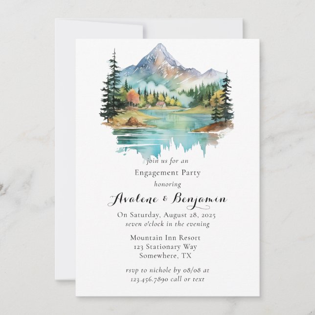 Forest Lakeside Mountain Engagement Party Invitation (Front)