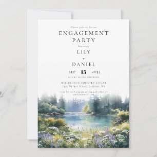 Forest Lakeside Wildflowers Engagement Party Invitation