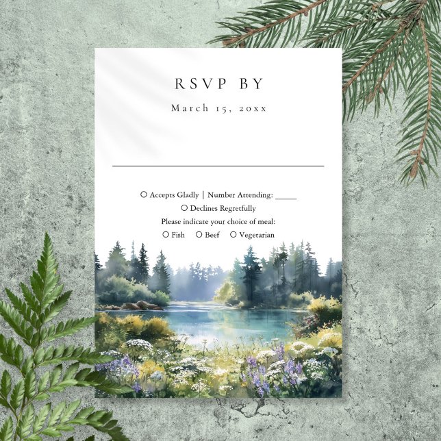 Forest Lakeside Wildflowers Floral Wedding RSVP Card (Forest Lakeside Wildflowers Floral Wedding RSVP Card)