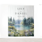 Forest Lakeside Wildflowers Wedding Photo Backdrop