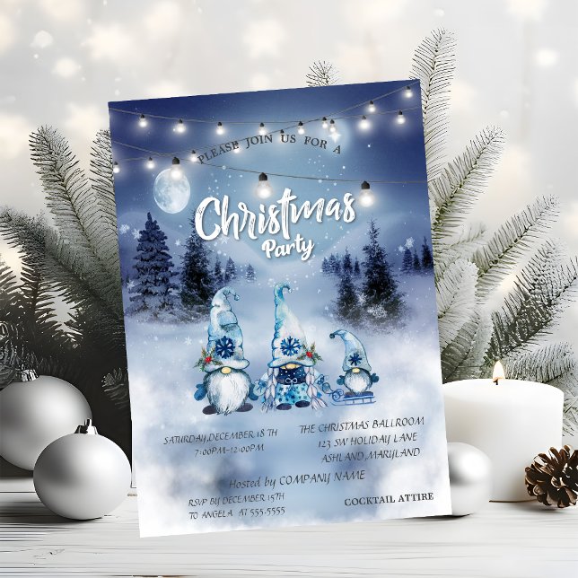 Forest,Landscape,Lights,Gnomes Christmas Party  Invitation (Creator Uploaded)